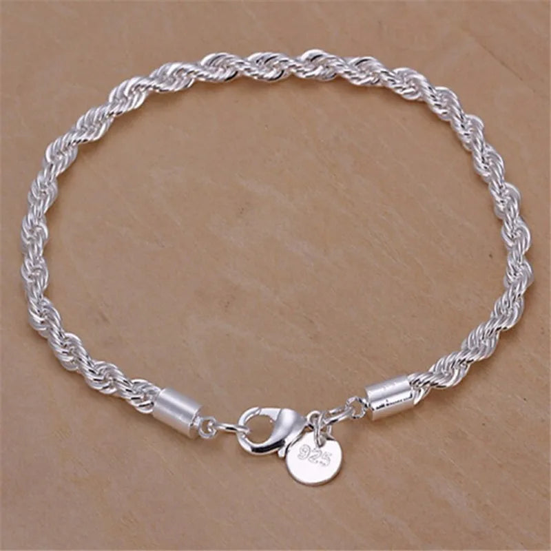 Hot Silver Plated Twisted Rope Bracelet Jewelry For Women And Men Fashion Chain Charm Flash Jewelry